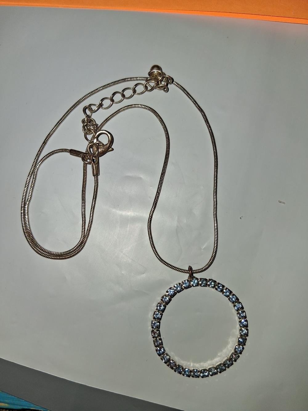 Source Unknown Gold-Tone Necklace with Blue Crystal Circle Pendant